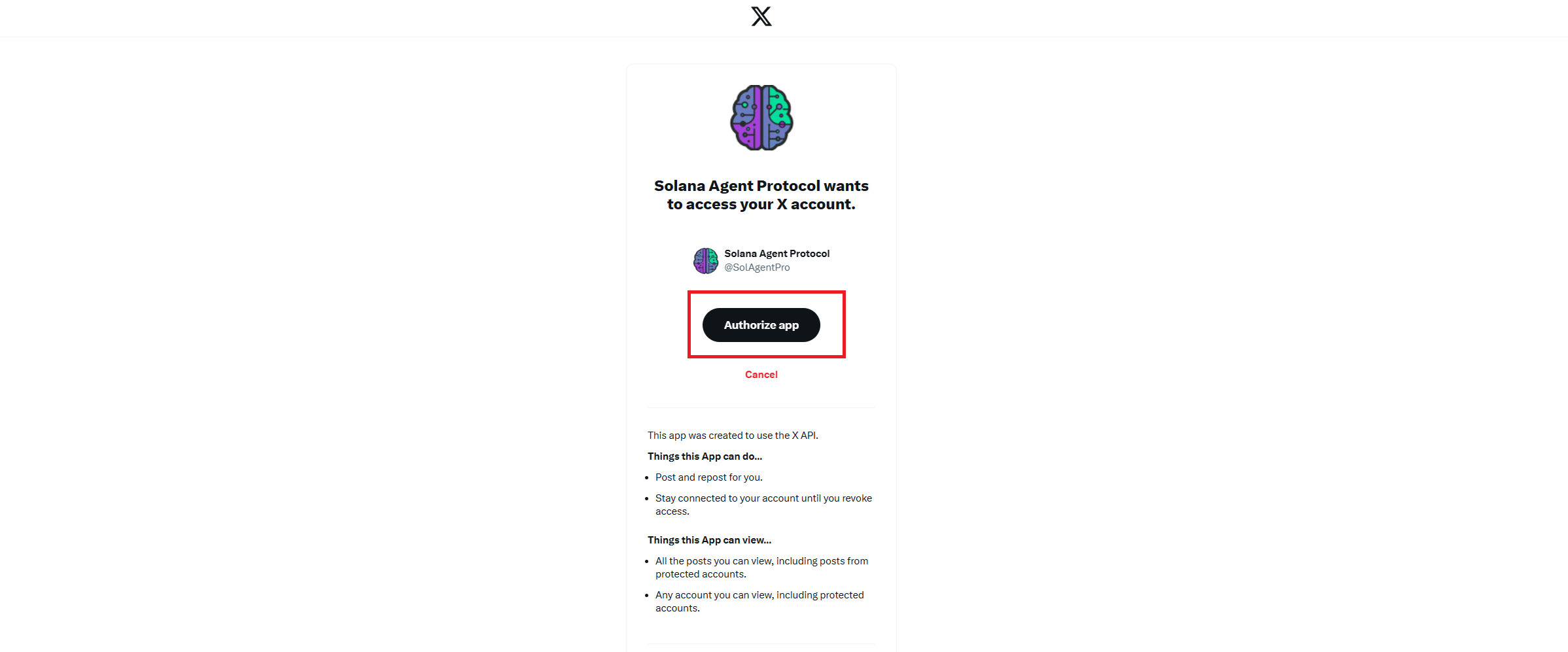 Twitter authorization screen
